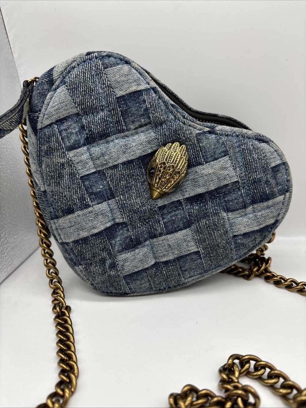 Kurt Geiger Blue Woven Heart Small Crossbody Bag Zip Chain Strap Dust Bag